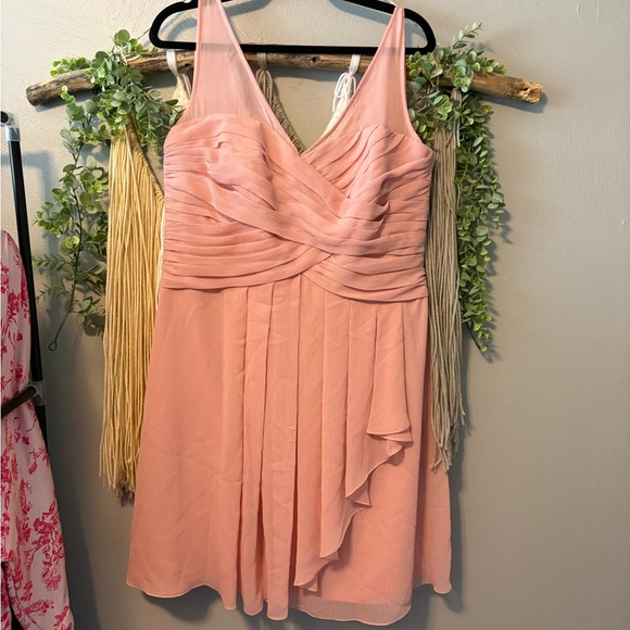 David's Bridal Dresses & Skirts - David's Bridal Blush Pink Illusion Strap Mini Dress